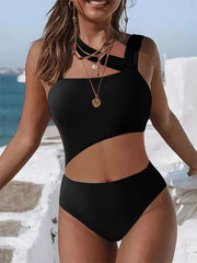 High Waisted Patchwork Triangular One Piece Swimsuit