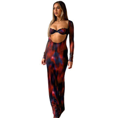 Printed Tube Top Long Sleeve Skirt Suit