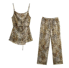 Women's Leopard Print Suspender Trousers Suit