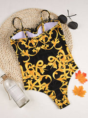 Ladies Court Vintage Style Printed Lace Panel Swimsuit