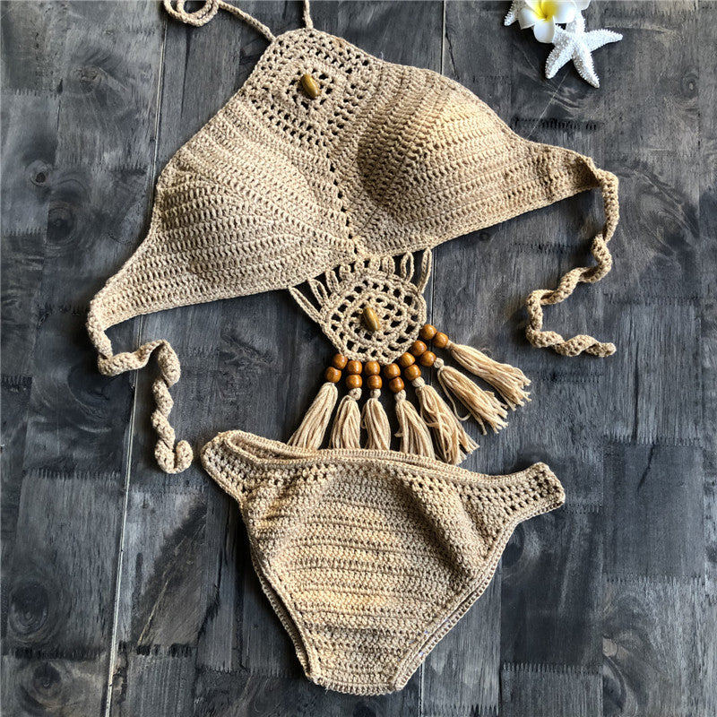 Lace up Cutout knit bikinis