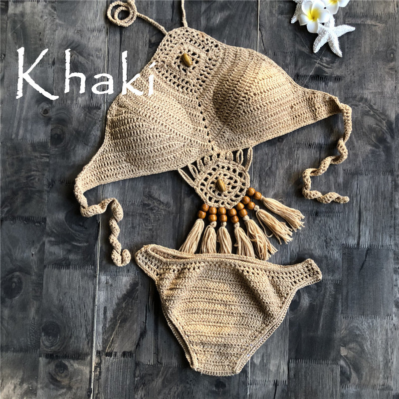 Lace up Cutout knit bikinis