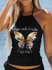 Butterfly Whisper Words Of Wisdom Let It Be Print Lace-Up Bikini Set