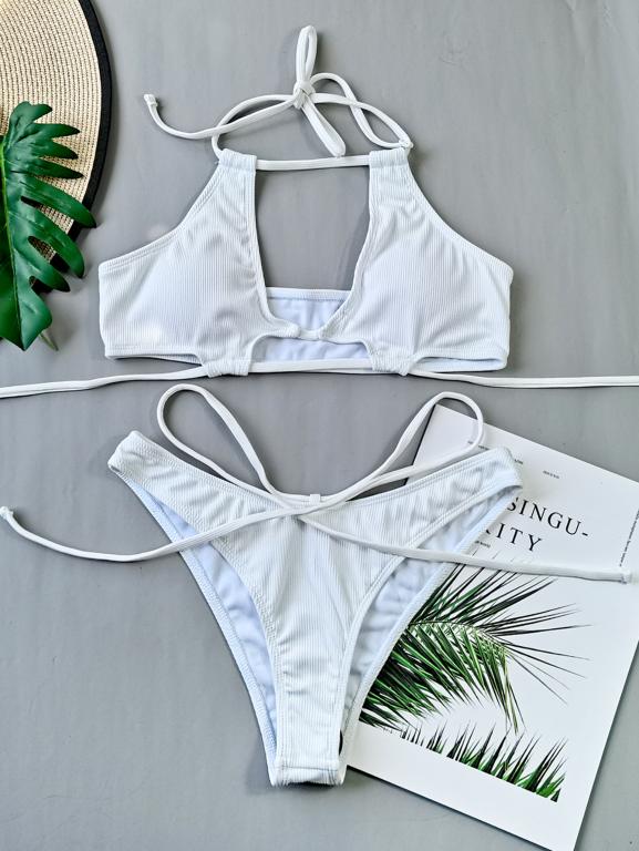 white bathing suit String Lace Up Swimwear
