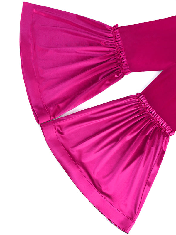 Lacy Pleated Solid Color Flared Pants Wrap Casual Pants Bottoms