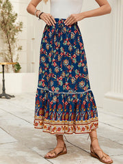 Elasticity Flower Print Pleated Split-Joint Loose Skirts Bottoms