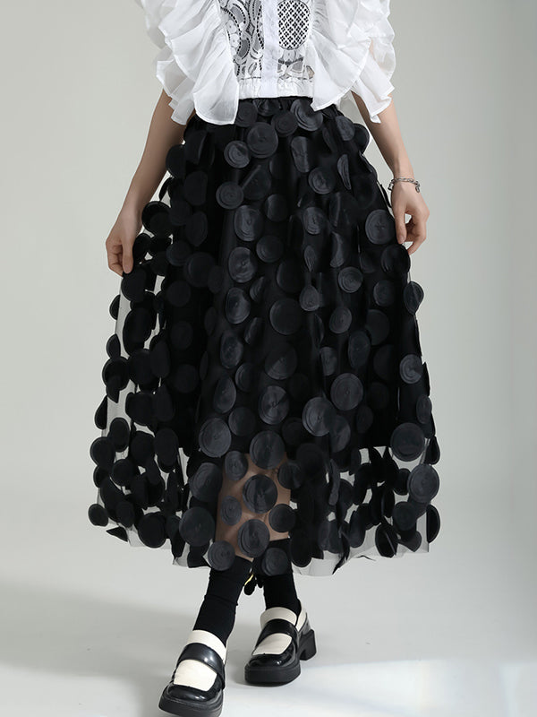Mesh Polka-Dot Solid Color Split-Joint A-Line High Waisted Skirts Bottoms
