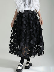 Mesh Polka-Dot Solid Color Split-Joint A-Line High Waisted Skirts Bottoms