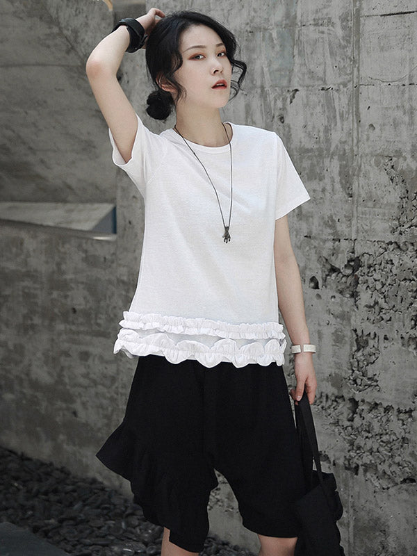 Original Solid Color Falbala Asymmetric Irregularity Shorts