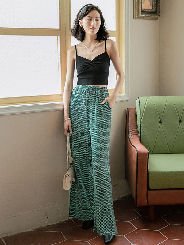 Casual High Waisted Loose Printed Wide Leg Pants Bottoms
