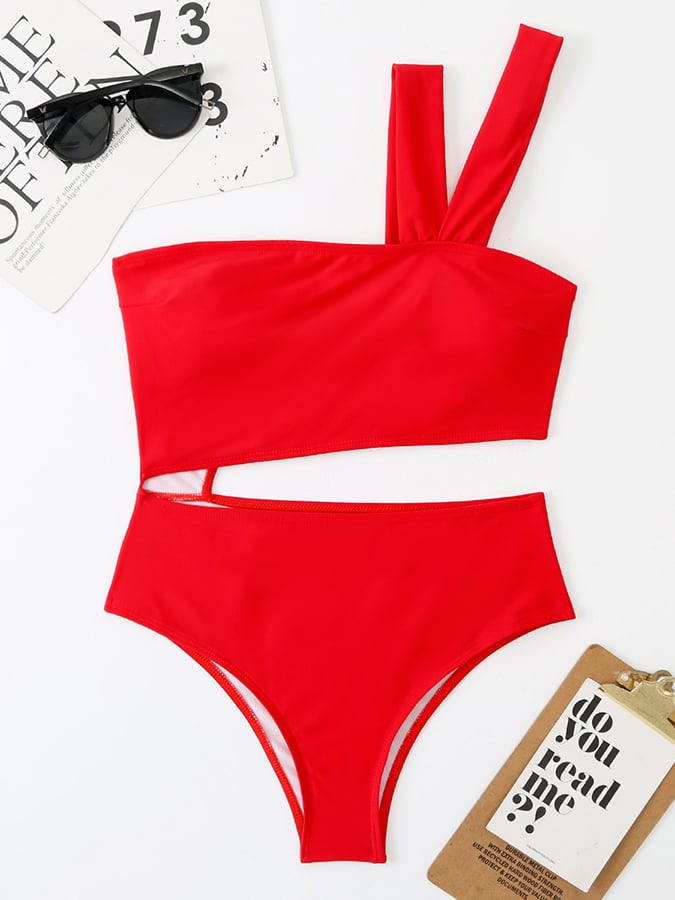 High Waisted Patchwork Triangular One Piece Swimsuit