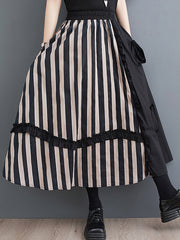Flower-Embellished Elastics Split-Joint High Waisted Loose Skirts Bottoms