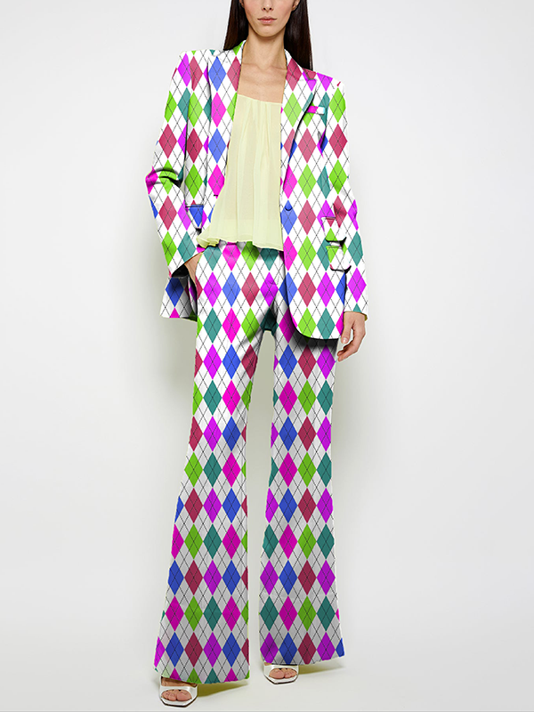 Pockets Printed Loose Wide Leg Trousers Suit Pants Pants