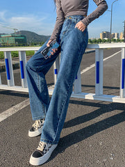 Casual High Waisted Split-Joint Jean Pants Bottoms