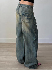 Distressed Wide Leg Low Rise Jeans