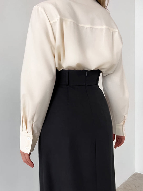 Solid Color Split-Joint Split-Side A-Line High Waisted Skirts Bottoms