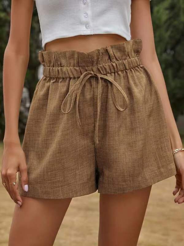 High Waisted Lace Up Loose Wide Leg Shorts