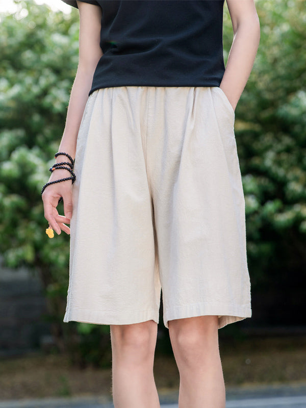 Elasticity Solid Color Loose Wide Leg Shorts Bottoms