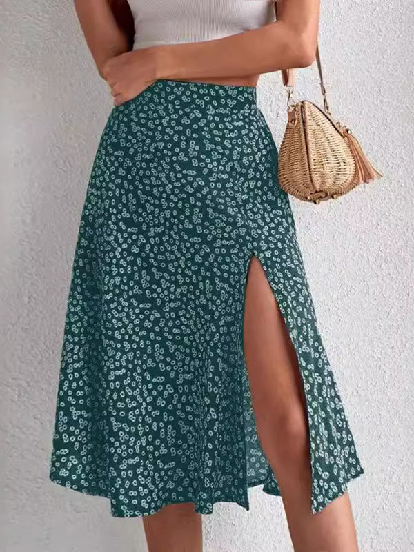Flower Print Split-side A-line Loose Skirts Bottoms