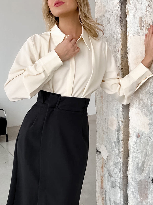 Solid Color Split-Joint Split-Side A-Line High Waisted Skirts Bottoms