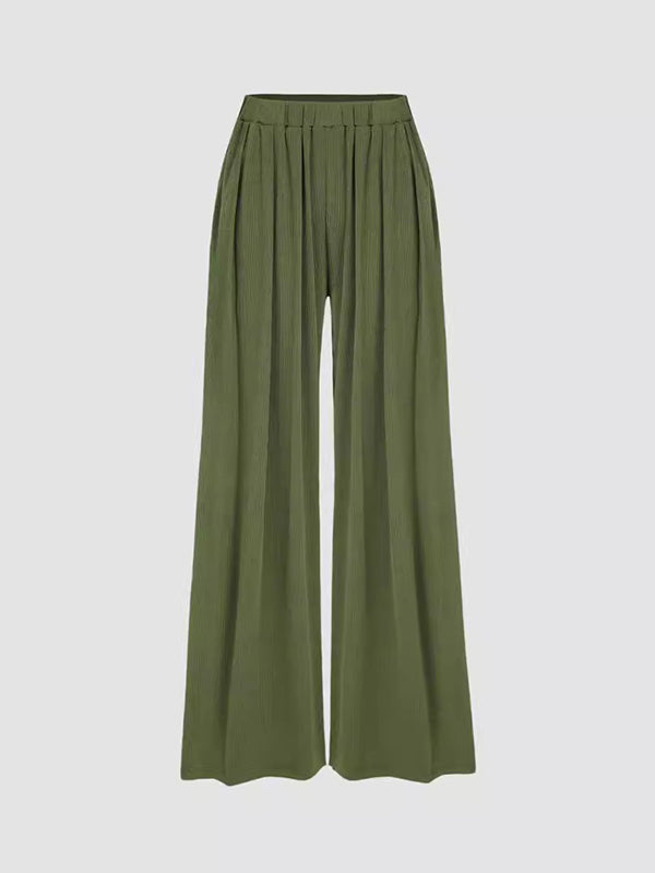 Elasticity Solid Color Split-Joint Loose Plus Size Trousers Pants
