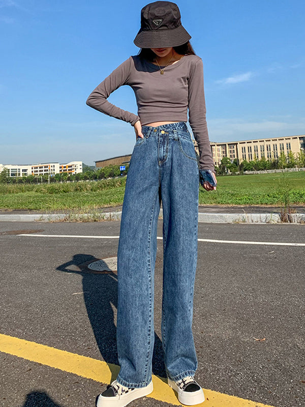 Casual High Waisted Split-Joint Jean Pants Bottoms