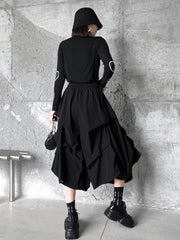 Fashion Irregularity Wide Leg Solid Color Elastic Waist Cropped Pants