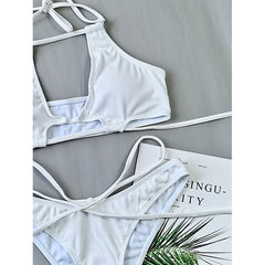 white bathing suit String Lace Up Swimwear