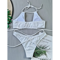 white bathing suit String Lace Up Swimwear