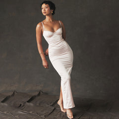 Sophia's Soft Peach Lace Back Midi Dress