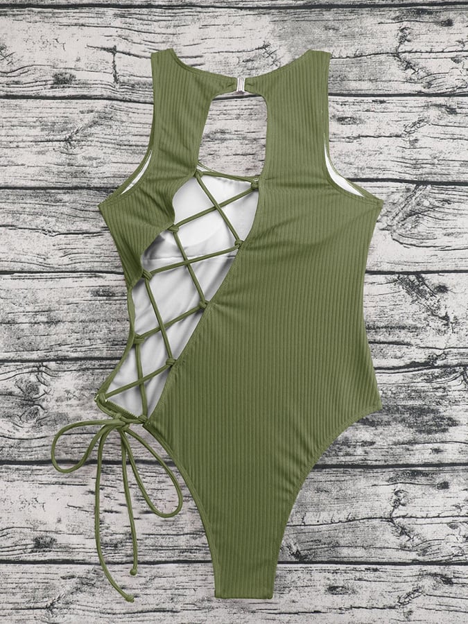 Solid Cut Out Strap One Piece Swimsuit