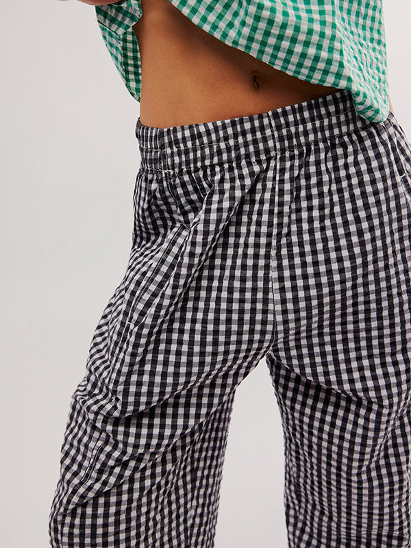 Plaid Pockets Split-Joint Loose Trousers Pants