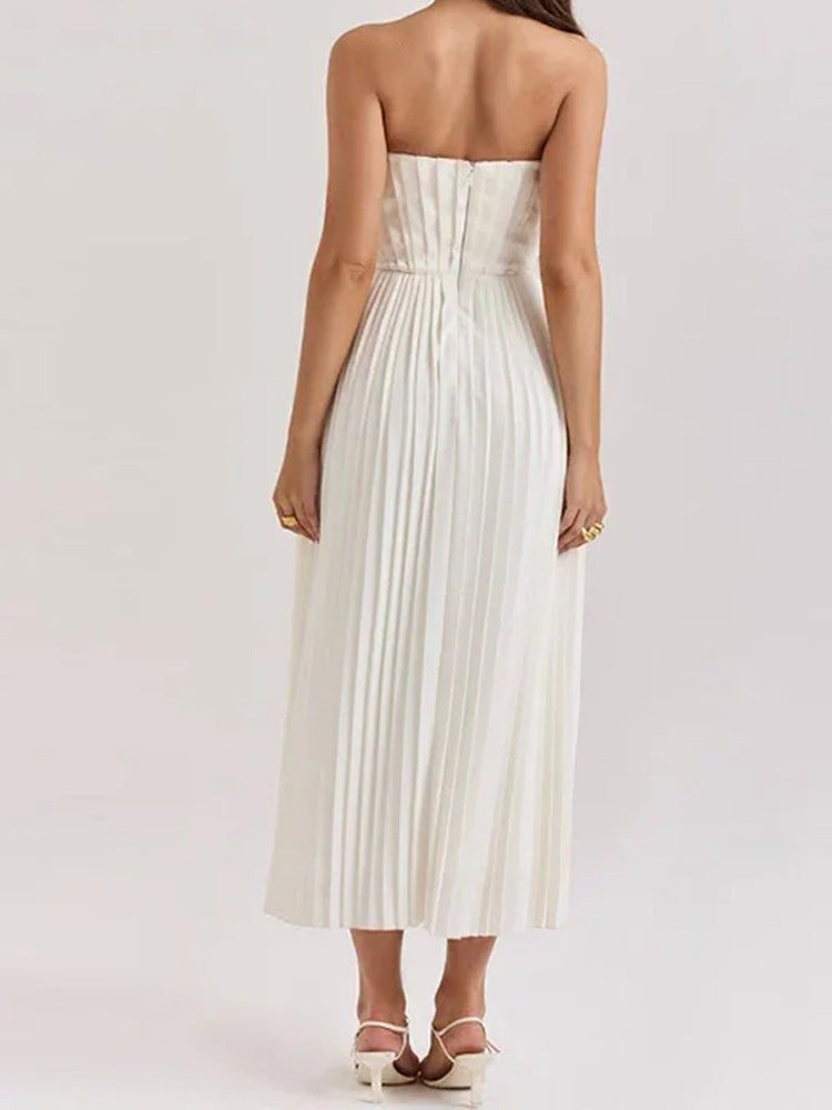 Fashion Elegant V-neck Sleeveless Pleated Dress