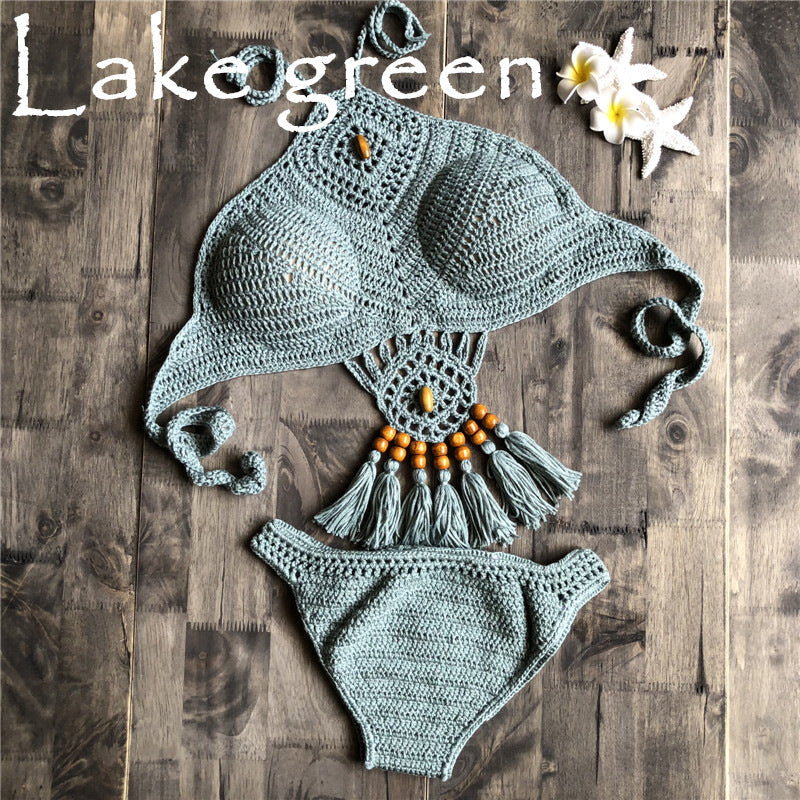 Lace up Cutout knit bikinis