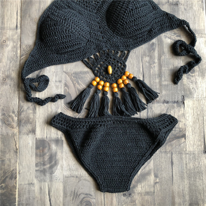 Lace up Cutout knit bikinis