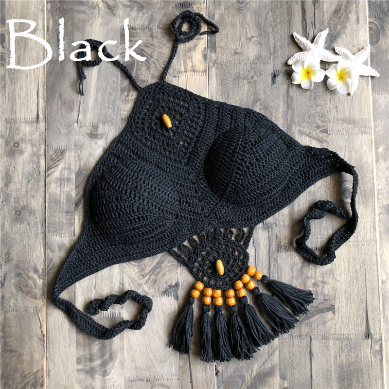 Hand Crocheted Backless Halter Bra Bikini Top