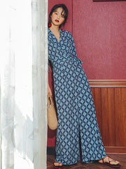 Vacation Loose Floral Printed Lapel Collar Jumpsuit