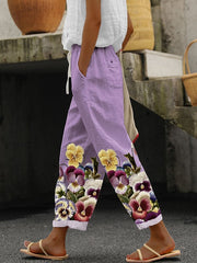 Women's Purple Floral Print  Pants
