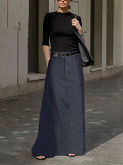 No Belt Pockets Solid Color Loose Skirts Bottoms