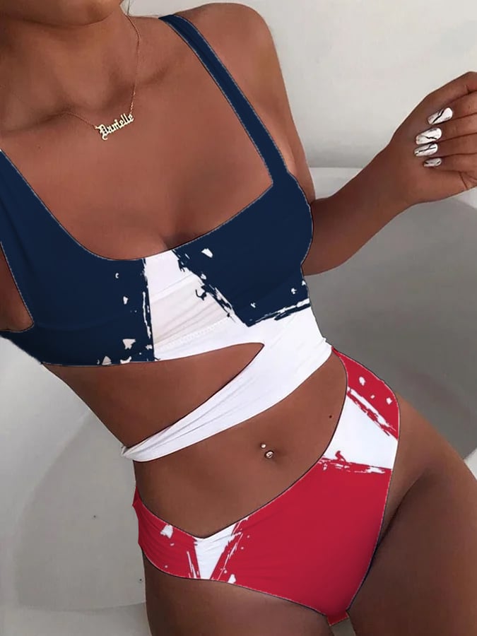 Womens Vintage American Flag Independence Day Design Beach Bikini