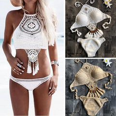 Lace up Cutout knit bikinis