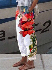 Women's Floral Printed Pocket Casual Pants