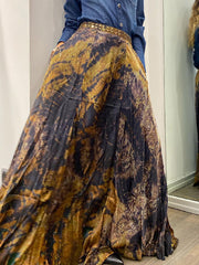 Contrast Color Flower Print Loose Wrap Skirts Bottoms