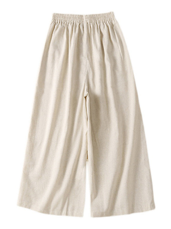 Simple Loose Wide Leg Elasticity Solid Color Casual Pants Bottoms