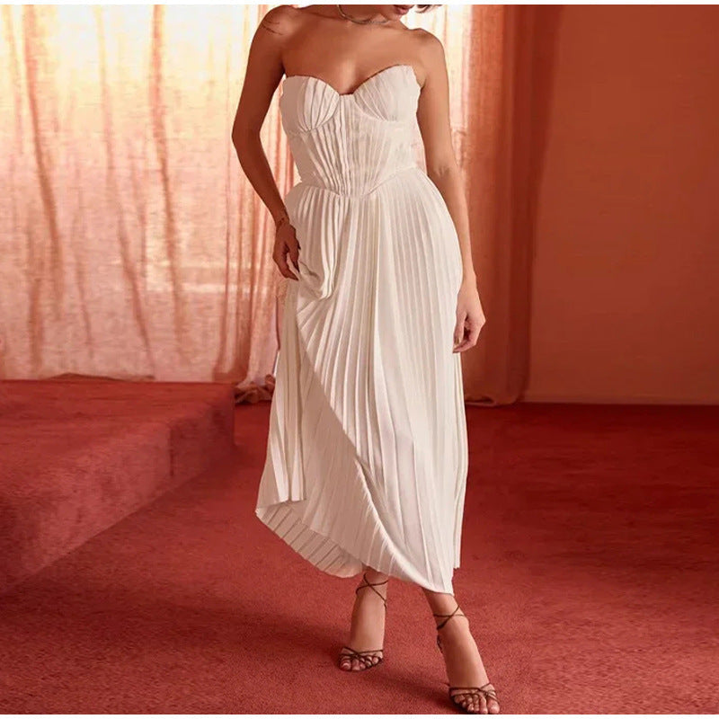 Fashion Elegant V-neck Sleeveless Pleated Dress