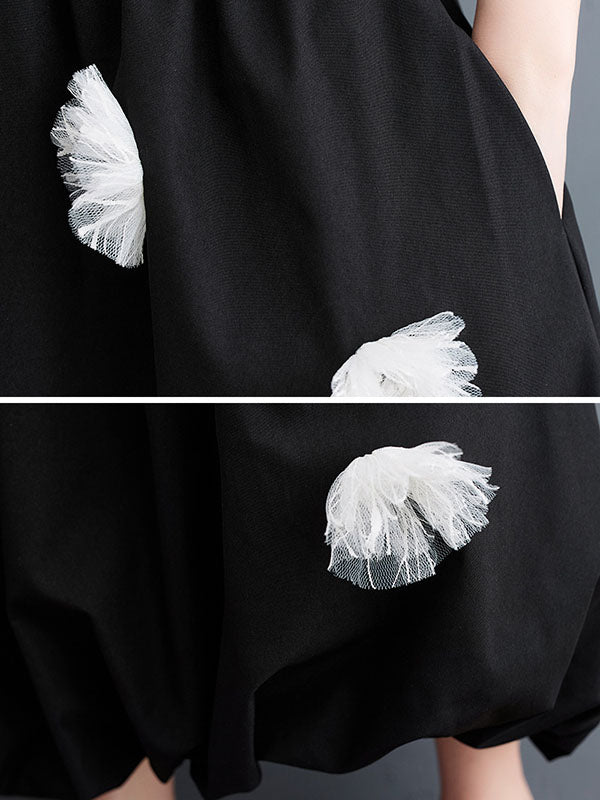 Flower-Embellished Elastics Solid Color Loose Skirts Bottoms
