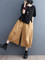 Solid Color Split-Joint Ninth Pants Wide Leg Casual Pants Bottoms