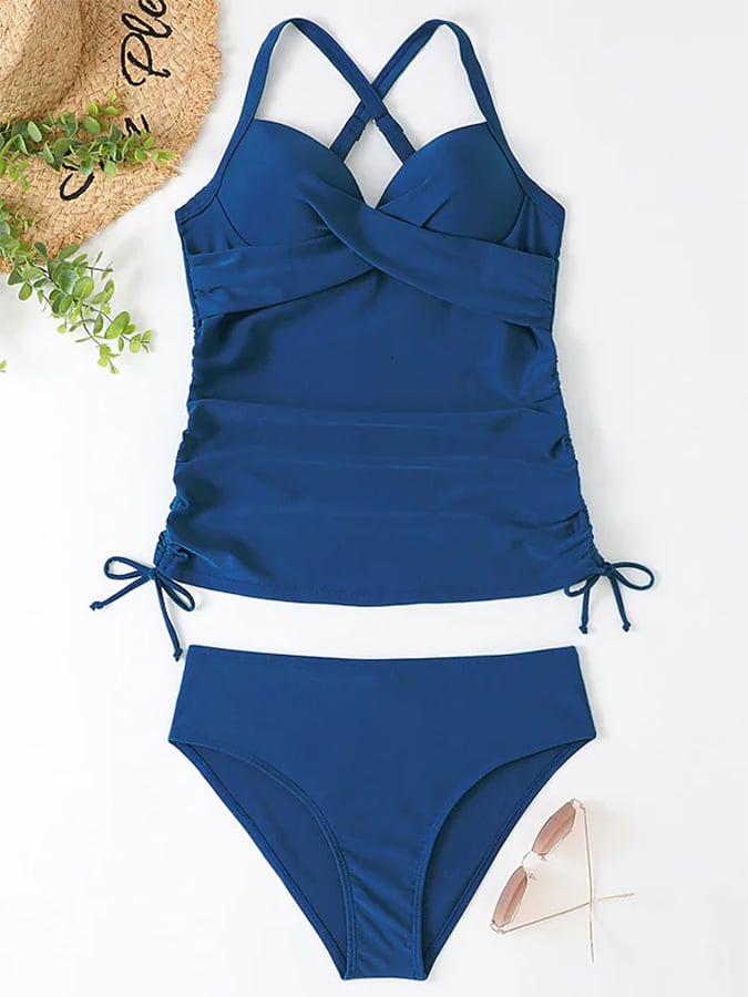 Women's Split Solid Color Drawstring Slimming Swimsuit