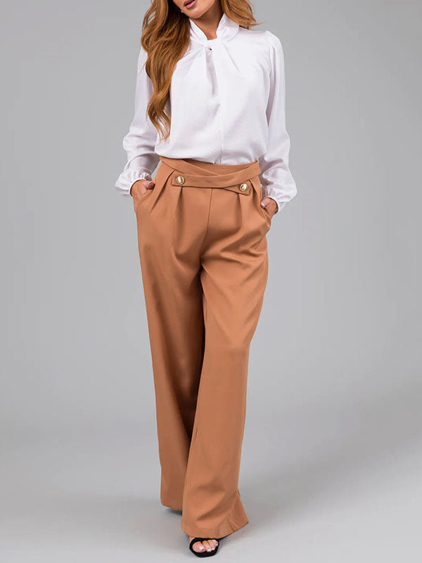 Pleated Split-Joint High Waisted Loose Trousers Pants