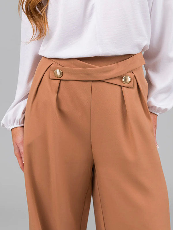 Pleated Split-Joint High Waisted Loose Trousers Pants